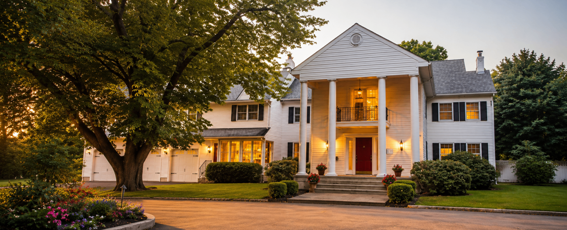Hillside Wellness Center estate exterior at sunset